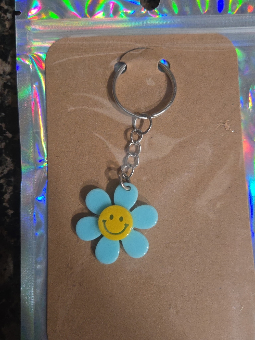 Happy Daisy Smile Blue Keychain Bag Charm